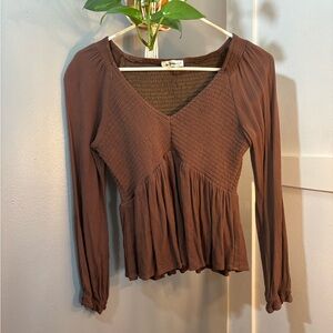 In Bloom Brown Ribbed Peplum Blouse